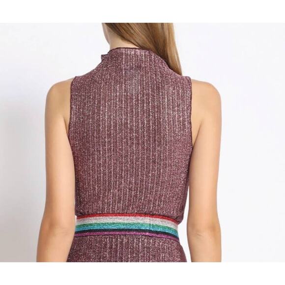 San Souci Pink Sparkle Pleated Lurex Mock Neck Top - S - Picture 7 of 7